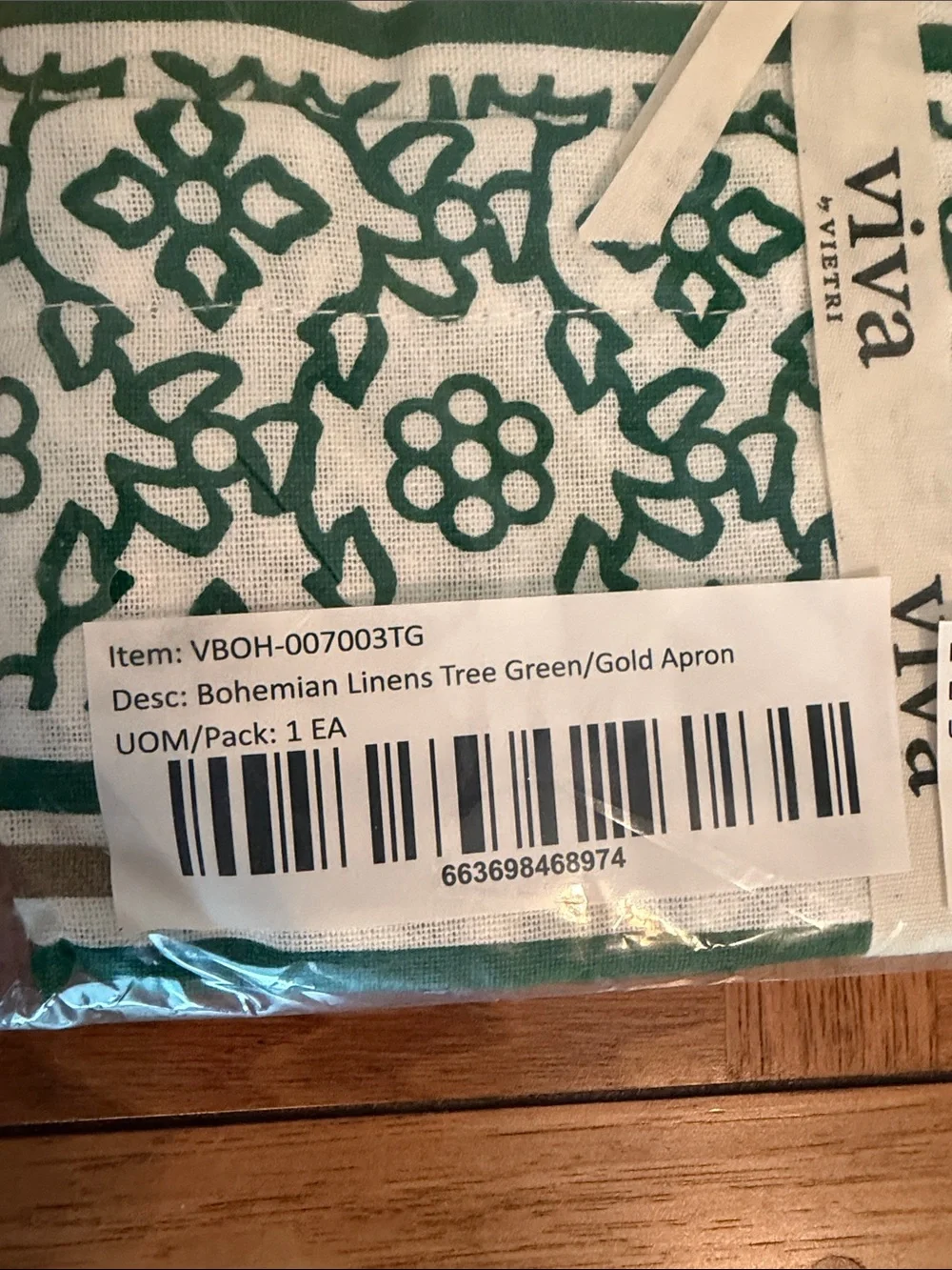 Viva by Vietri Green/Gold Bohemian Linen Apron